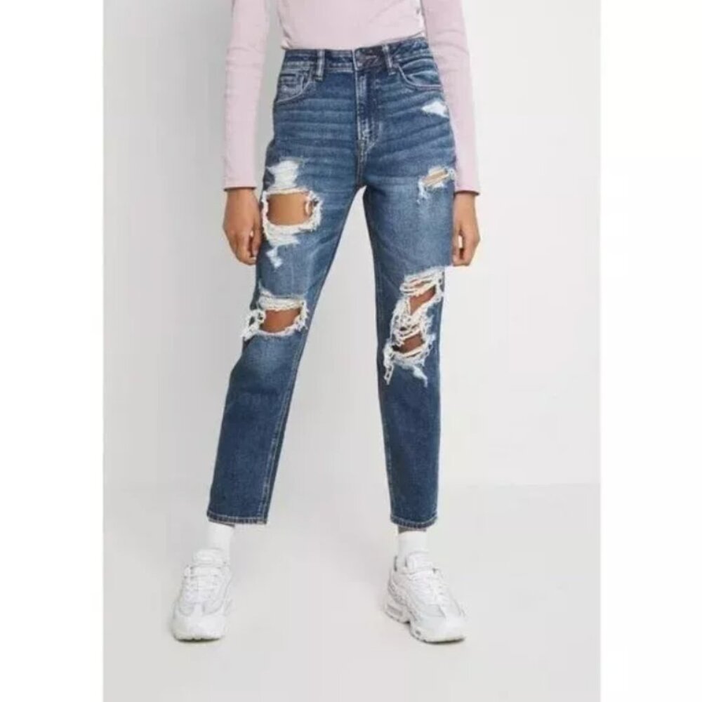 Topshop Women's Jeans Size 26 Ripped Button Fly Hayden Boyfriend High-Rise - Picture 1 of 8